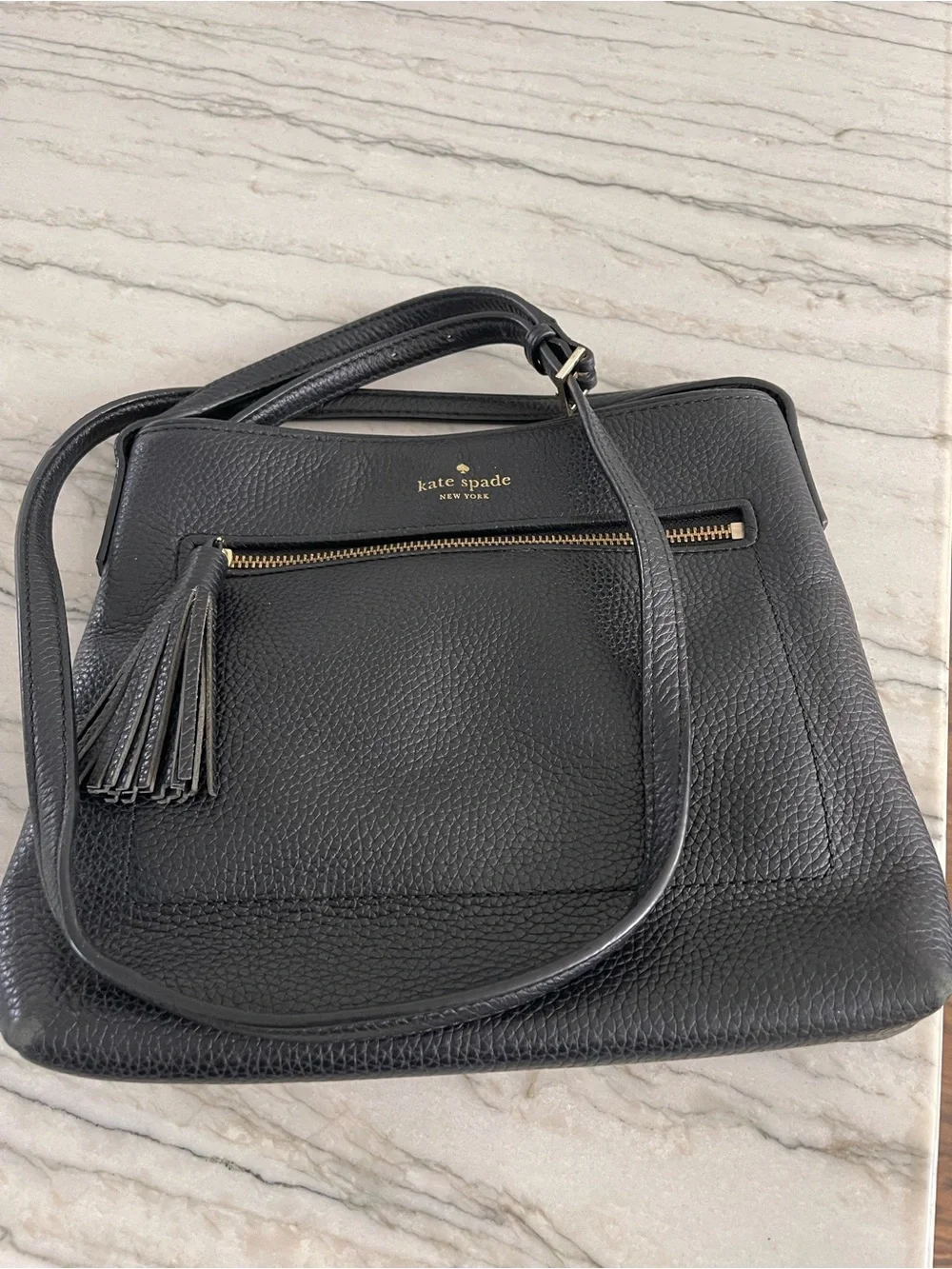kate spade Black Pebbled Leather Tassel crossbody/shoulder bag
